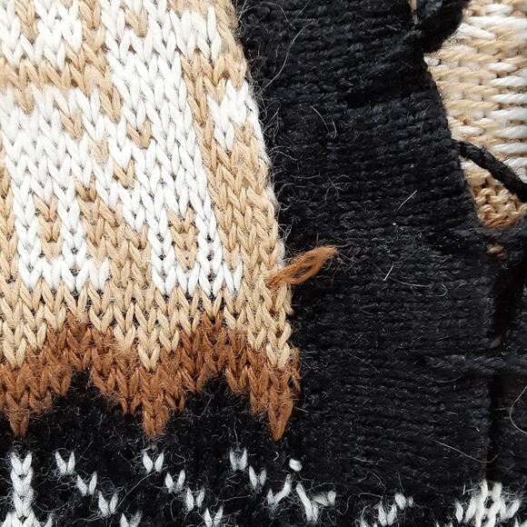 Vintage Peruvian Alpaca Sweater Hooded Pullover Aztec Black Nordic Fair Isle - Picture 6 of 10